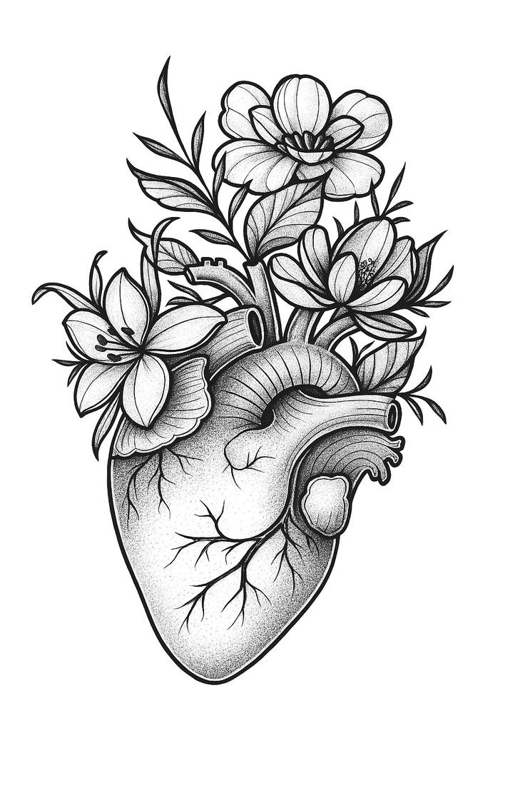 Coração Anatômico com Flores