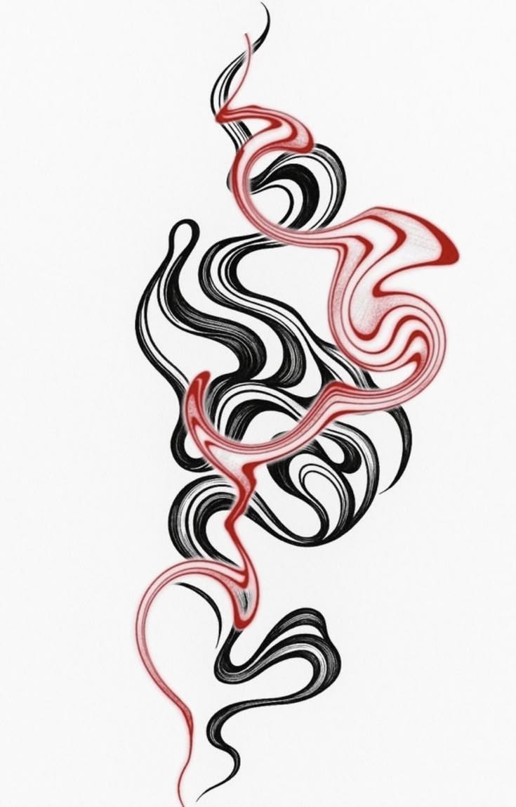 Ondas Abstratas em Vermelho e Preto