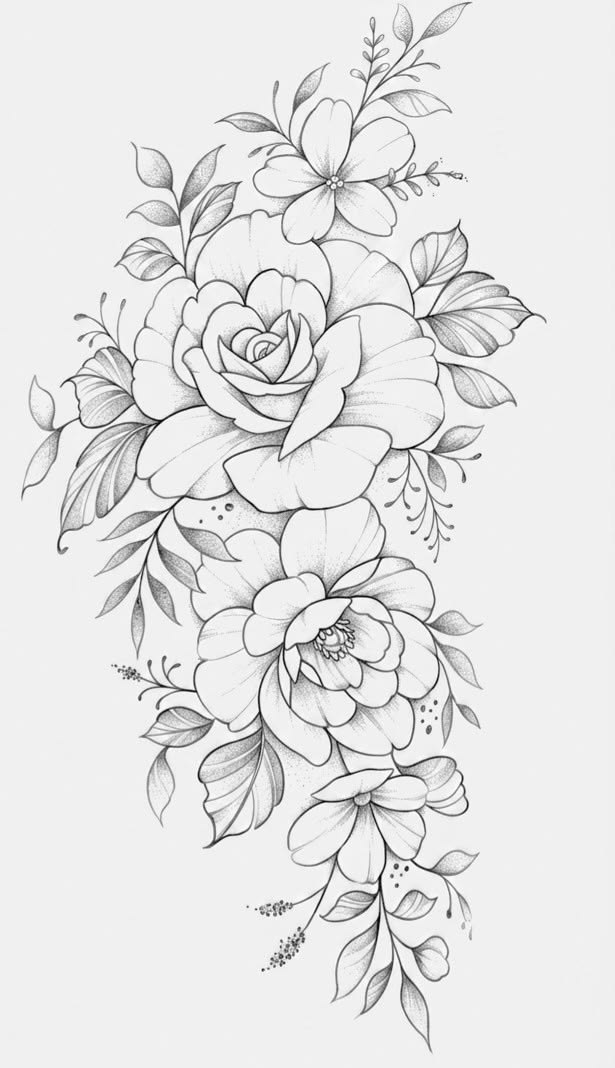 Arranjo Floral em Blackwork